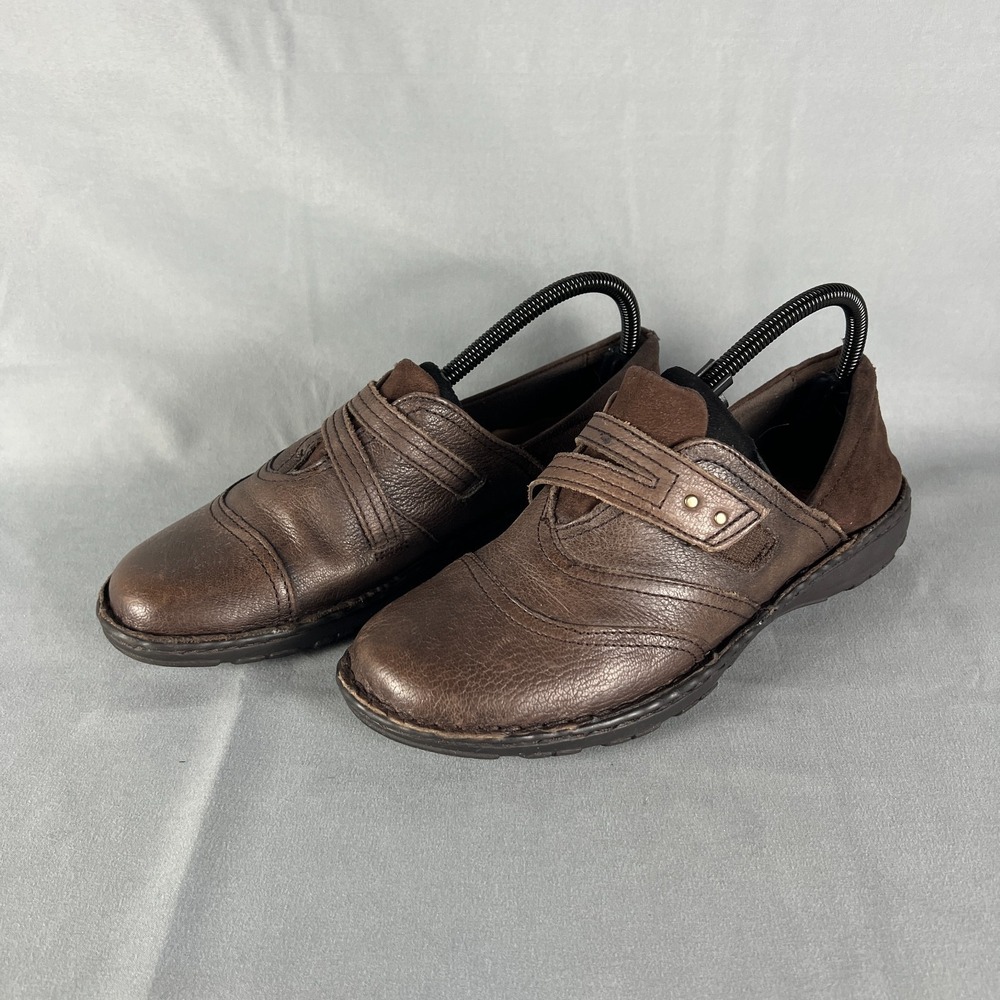 Earth Spirit Women 9.5 Loafers Brown Leather Round Toe Hook & Loop Comfort Shoes